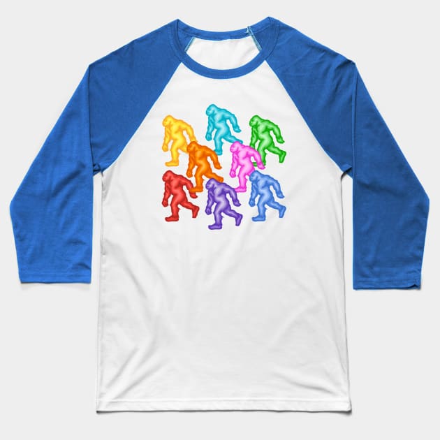 Rainbow Bigfoot Baseball T-Shirt by Slightly Unhinged